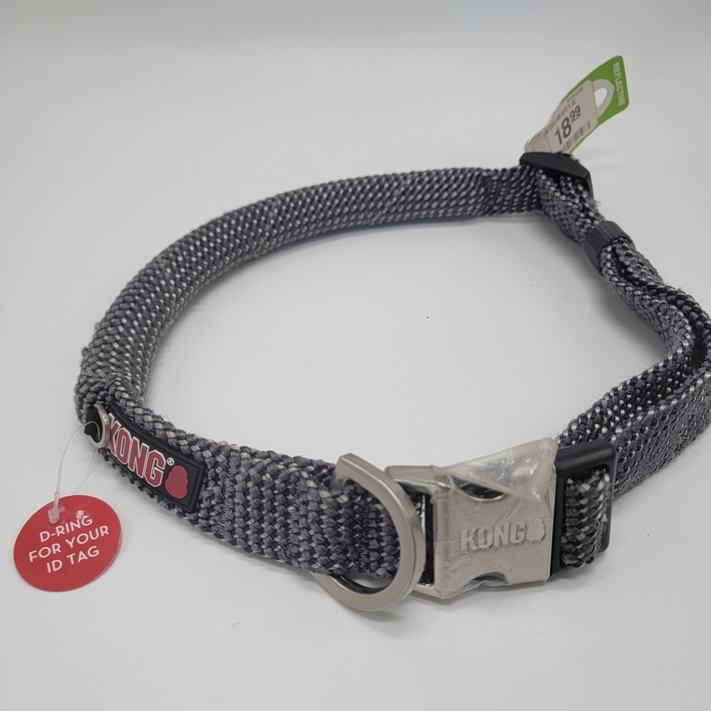 Kong Reflective Adjustable Rope Dog Collar Gray X-large Fits‎ Neck Sizes 24"–30"